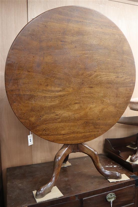 A George III circular mahogany tilt top tea table Diameter 92cm